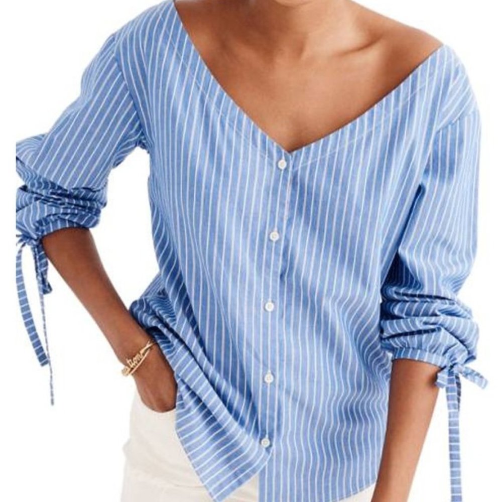 Madewell Morningview Stripes Tie Sleeve Blouse - Size XS